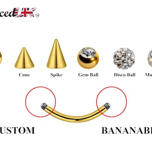 Barbell curvo in oro, barra per sopracciglia – Barbell curvo personalizzato 18g 16g 14g Piercing per daith, labret verticale e altro