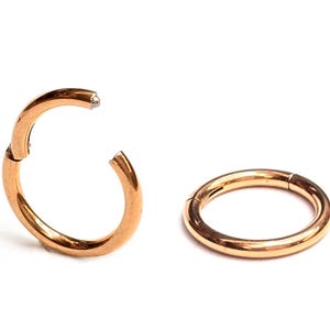 Rose Gold Hoop Earrings, Rose Gold Septum clicker - Titanium Nose Ring - 20G 18G 16G 14G - Diameter 6mm to 12mm - Rose Gold
