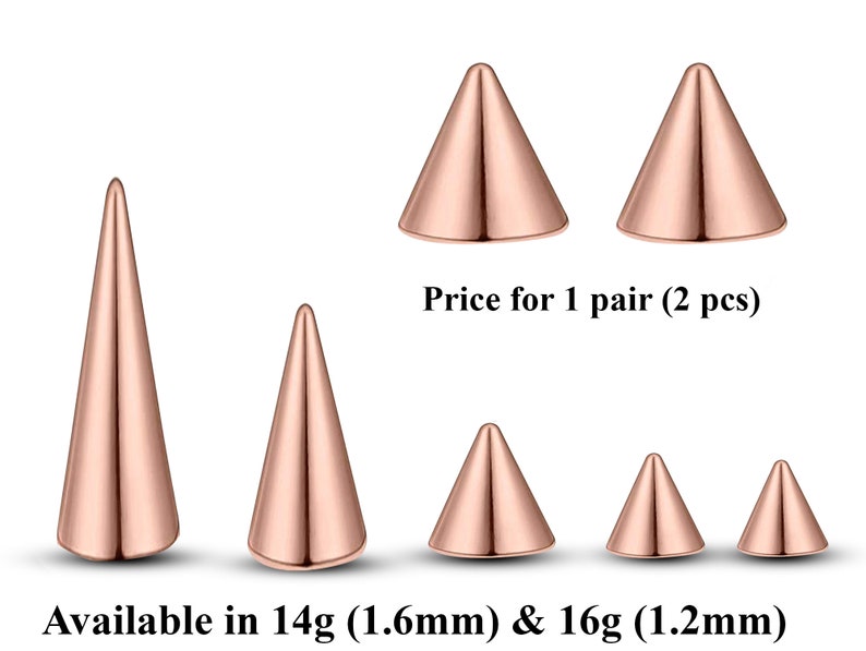 Titanium Spike-piercing, paar Spike en Cone-vervangende piercingonderdelen 16 g, 14 g-opzetstuk voor Barbell, Labret, Horseshoe Bar en meer. afbeelding 10