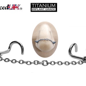 Titanium Nasallang Nose Chain Hand Made custom Size ,Nose Piercing with Threaded Cone/ Spike- Nostril Screw, Nostril Chain Jewellery
