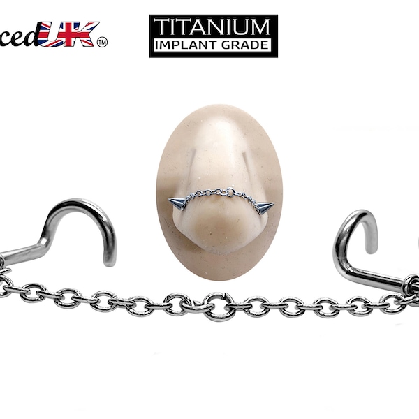 Titanium Nasallang Nose Chain, Nose Chain Ring -Nose Piercing with Threaded Cone / Spike - Nostril Screw, Nostril Chain, Nostril Jewellery