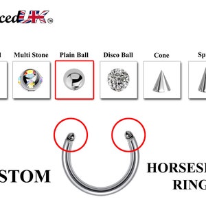 Anillo para tabique nasal en forma de herradura: piercing con barra en forma de herradura personalizado en 16 g/14 g, punta, bola de gemas, múltiples piedras, bola de discoteca y bola simple.