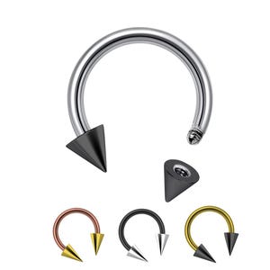 Titanium Cone Spike Horseshoe Barbell: 16G 14G Septum Ring