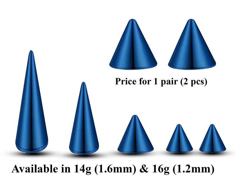 Titanium Spike-piercing, paar Spike en Cone-vervangende piercingonderdelen 16 g, 14 g-opzetstuk voor Barbell, Labret, Horseshoe Bar en meer. afbeelding 7