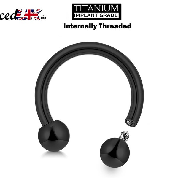 Titanium Black Horseshoe Barbell, Septum Ring - 16G to 00G Internally Threading Septum Jewelry - Body Piercing Nose Piercing, Helix, PA ring