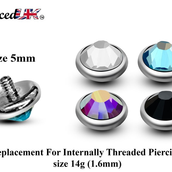 Replacement Piercing Parts, Loose Part – 2pcs  –14g Attachment for internally threaded Piercing like Dermal Anchor, Surface Piercing, labret