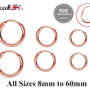 Orecchini a cerchio in oro rosa, orecchini Huggie – Orecchini a clip da 8 mm a 60 mm – Orecchini per lobo dell'orecchio, cartilagine, delicato, elica ecc.