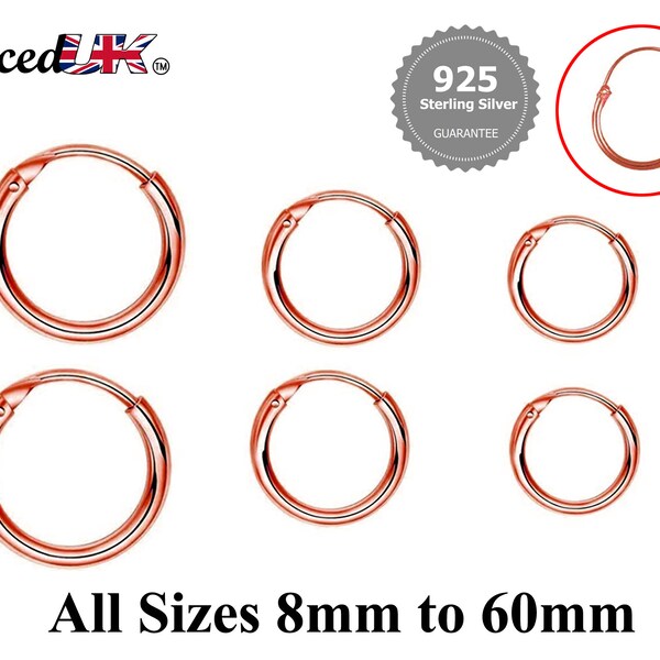 Créoles en or rose, boucles d'oreilles Huggie - Boucles d'oreilles à clip pour dormeuses de 8 mm à 60 mm - Boucles d'oreilles pour lobe d'oreille, cartilage, délicatesse, hélice, etc.