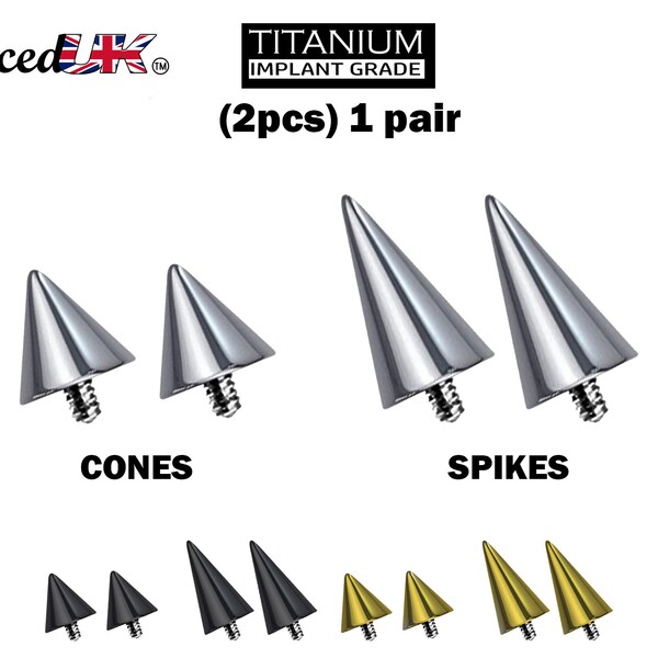 Titanium Spike Piercing, Pair of Spike and Cone Replacement for Internal Piercing Parts– 16g, 14g Attachment for Barbell, Labret, Horseshoe