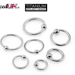 Titanium Captive Bead Ring, Captive Nose Ring – Piercings for Ear, Septum Ring, Lip, Nipple Rin Gauge 18g to 0g – Big Gauge with Spring Ball