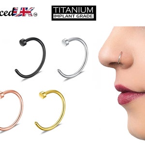 Nose Hoop, Titanium Nose Ring - C-Type Hypoallergenic Nose Ring Piercing - 20g, 18g. 16g, 14g Nostril Studs - Size 6mm to 12mm