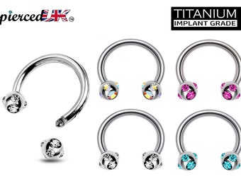 Titanium Multi Stone Nose Ring: 16G, 14G Circular Barbell