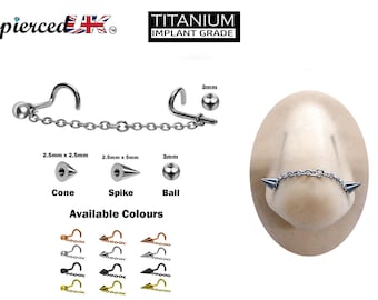 Ball/Cone/Spike Nasallang Piercing, Nose Chain Ring - Titanium Nose Piercing in many Colour - Nostril Screw, Nose Stud, Nostril Jewellery