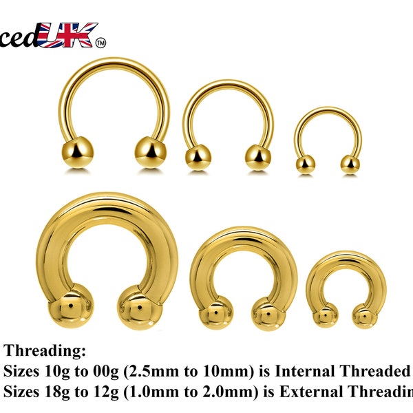 Gold Horseshoe Earrings, Nose Ring - Horseshoe Septum Ring - 00G, 0G, 1G, 2G, 4G, 6G, 8G, 10G, 12G, 14G 16G, 18G - Size 6mm to 19mm