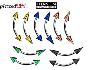 Titanium Curved barbell, Vertical Labret Piercing – Spike / Cones Bent Barbell for Lip Jewelry Lip Piercing with Color Spikes