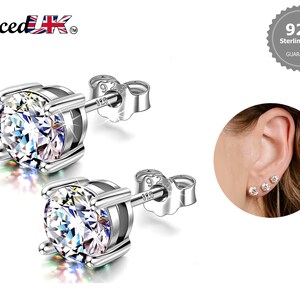 Silver Round Stud Earrings - Sterling Silver 925 Solitaire Earrings - Highest Quality Crystal - Size 2mm to 10mm