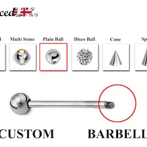 Barbell Earrings - Customize Barbell Piercing in 20g 18g 16g 14g - Spike - Gem Ball - Multi Stone - Disco Ball - Plain Ball.