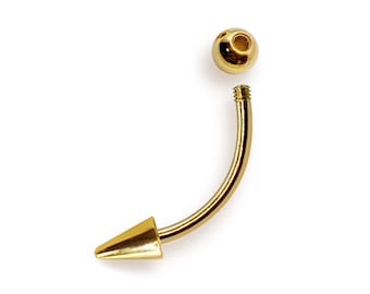 14K Solid Gold Spike Vertical Labret Stud Lip Piercing Curved Barbell - Gold Body Jewellery for Eyebrows and Ear Piercings- 1pc Each Order
