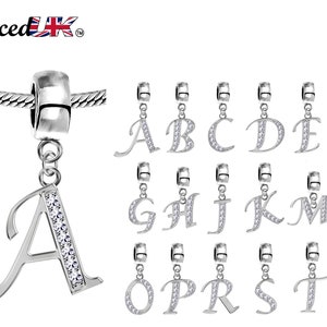 Dijes del alfabeto, letra inicial de plata para pulsera de dijes con cristales de circonita cúbica de alta calidad, de la A a la Z, tanto para pulseras como para collares