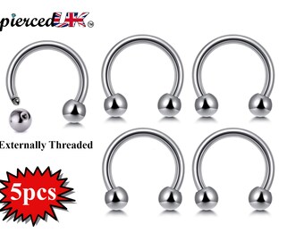 Horseshoe Septum Ring ,Circular Barbell - 5pcs (CBB) Body Piercing for Nose, Eyebrows, Nipple, and Ears - 18g, 16g, 14g, size 6mm to 16mm