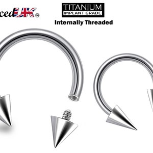 Titanium Cone/Spike Horseshoe Barbell, Septum Ring - 16G 14G Internally Threading Septum Jewelry - Nose Piercing, Helix, PA ring