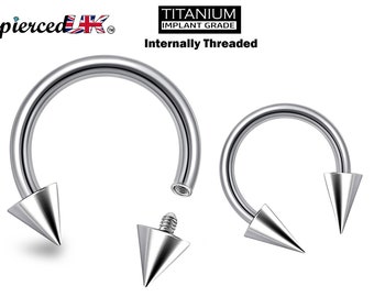 Titanium Spike Horseshoe Barbell: 16G 14G Internally Threaded Septum Ring