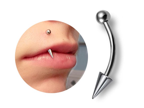 Titanium Angel Fangs Spike Curved Barbell 16g Lip Piercing