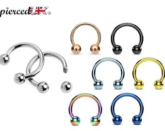 Circular Barbell Piercing, Horseshoe Septum Ring - 18G, 16G, 14G - Maten 6 mm tot 16 mm - Piercing voor neus, wenkbrauw, oren, lipring, tepel.