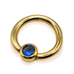 14K Gold Cup / Flat Gem Piercing Ball Captive Bead Ring Closure Ring (BCR)  for Septum, Eyebrow, Nipple, Lip, Nose and more.