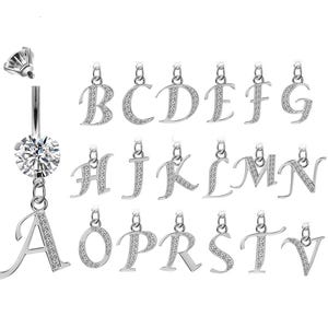 Anneaux pour nombril initiaux - Pendentif alphabet pour nombril avec filetage interne, lettre de A à Z - Anneau de nombril longueur 10 mm - épaisseur 14 g (1,6 mm)