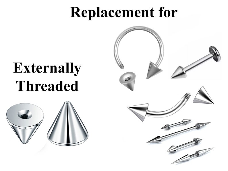 Titanium Spike-piercing, paar Spike en Cone-vervangende piercingonderdelen 16 g, 14 g-opzetstuk voor Barbell, Labret, Horseshoe Bar en meer. afbeelding 4