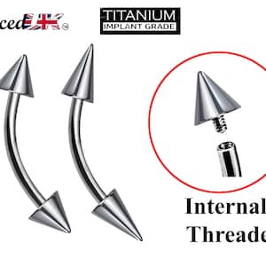Titanium Curved barbell, Eyebrow Piercing – 16g 14g Spike / Cones Bent Barbell for Eyebrow Jewelry - Internally Threaded