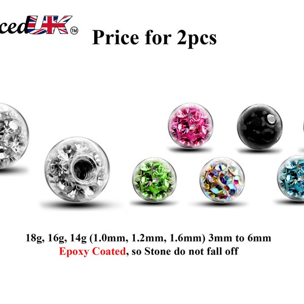 Replacement Piercing Parts, Epoxy Coated Ball – (2pcs) Disco Ball Attachment for Piercing like labret, Barbell, Septum ring, Curved Barbell