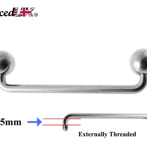 May include: Silver barbell with two 2.5mm balls. The barbell is externally threaded.