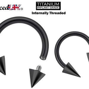 Titanium Cone/Spike Black Horseshoe Barbell, Septum Ring - 16G 14G Internally Threading Septum Jewelry - Nose Piercing, Helix, PA ring