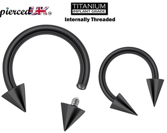 Black Titanium Horseshoe Barbell: Cone/Spike Septum Ring 16G 14G