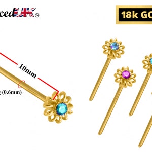 18K Gold Nose Pin - Highest Quality Crystals Hand Set - Nose Stud Piercing for pierced Nose made of Solid Gold