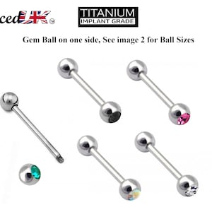 Titanium Barbell Industrial Ear Piercings, Barbell Piercing Gem Balls –18g 16g 14g Tongue Bar Piercings, Nipple Piercing, Ears – 6mm to 44mm