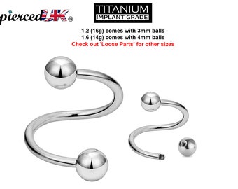 Titanium Spiral Lip Ring, Twist Barbell – Piercings for Ear, Eyebrow piercing, Cartilage, Helix etc. – 16g, 14g – Length 8mm to 12mm