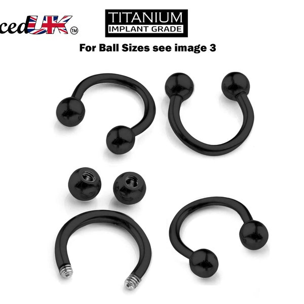 Titanium Black Horseshoe Septum Ring, Nose Piercing - 1pc to 4pc Circular Barbell (CBB) - 18g, 16g, 14g size 6mm to 16mm