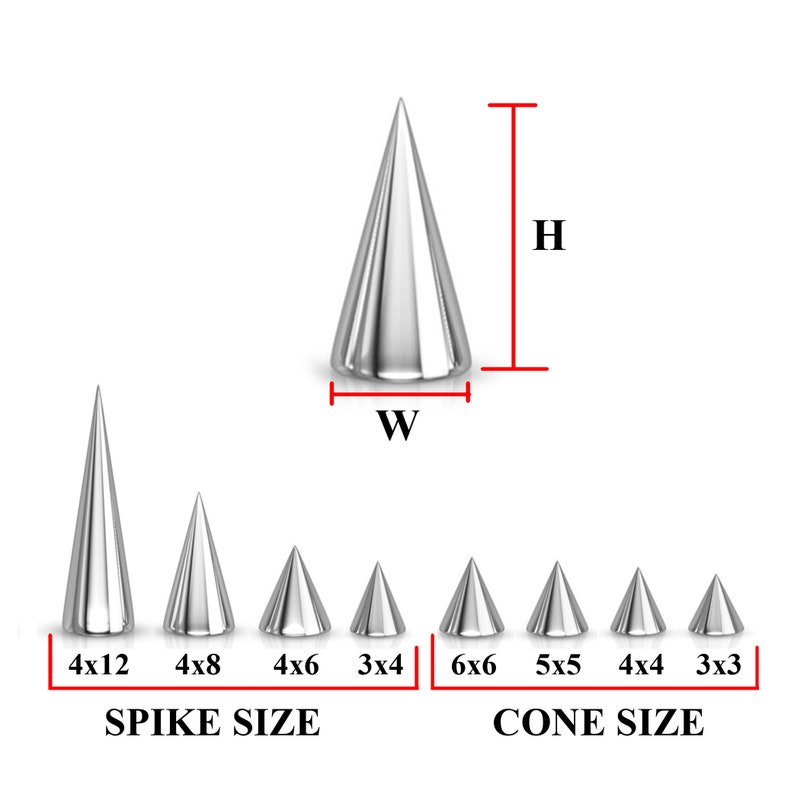 Titanium Spike-piercing, paar Spike en Cone-vervangende piercingonderdelen 16 g, 14 g-opzetstuk voor Barbell, Labret, Horseshoe Bar en meer. afbeelding 3