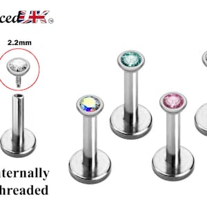 Labret Earring, Lip Jewelry – Internally threaded Round Top Crystals– 16g, 14g  Labret Piercing Lip, Helix, Tragus, Cartilage