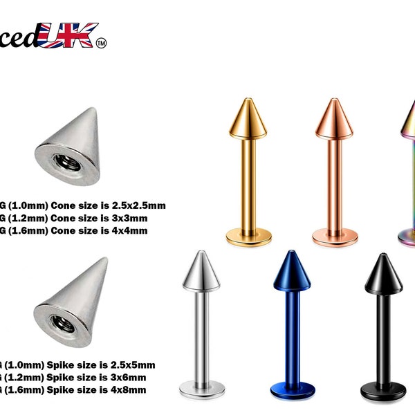 Spike Labret, Labret Stud – Labret Cone / Spike Piercing available in many Colours Labret Jewelry – 18g, 16g, 14g Labret Piercing for Lip.