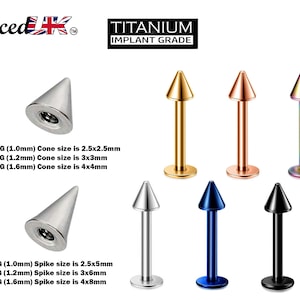 Titanium Spike Labret, Labret Stud – Labret Cone / Spike Piercing available in many Colours – 18g, 16g, 14g Labret Piercing for Lip.