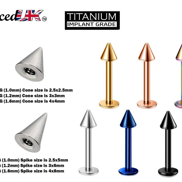 Titanium Spike Labret, Labret Stud – Labret Cone / Spike Piercing available in many Colours – 18g, 16g, 14g Labret Piercing for Lip.