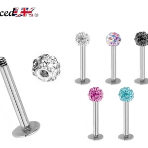 Labret Stud, Labret Piercing with Multi Crystal Ball – Flatback Lip Piercing Jewelry – Labret Piercing for Lip, Chin and More