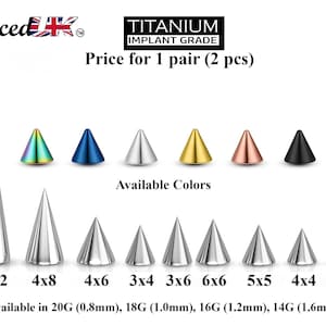 Titanium Spike Piercing, Pair of Spike and Cone Replacement Piercing Parts– 16g, 14g Attachment for Barbell, Labret, Horseshoe Bar and More.