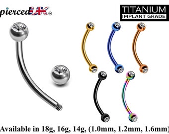 Barre d'haltères incurvée en titane, piercing Daith - 18 g, 16 g, 14 g Bijoux de piercing pour sourcils dans de nombreuses couleurs avec boule supérieure en cristal transparent