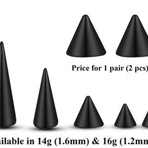 Titanium Spike-piercing, paar Spike en Cone-vervangende piercingonderdelen 16 g, 14 g-opzetstuk voor Barbell, Labret, Horseshoe Bar en meer. afbeelding 6