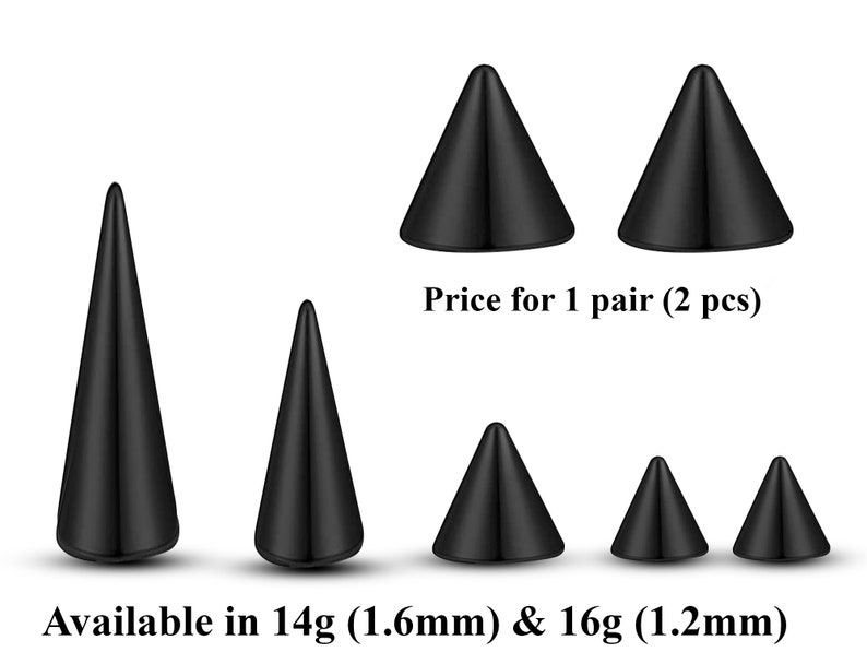 Titanium Spike-piercing, paar Spike en Cone-vervangende piercingonderdelen 16 g, 14 g-opzetstuk voor Barbell, Labret, Horseshoe Bar en meer. afbeelding 6